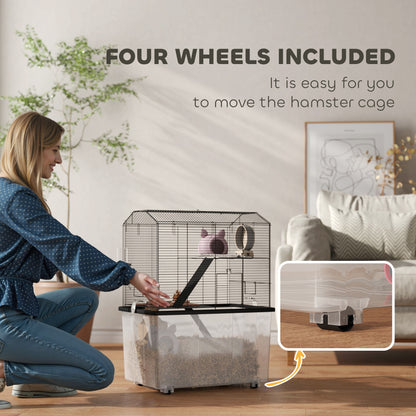 Three-Tier Gerbil Cage, Hamster Cage for Dwarf Hamster w/ Wheels, Deep Bottom, Food Dish, Water Bottle
