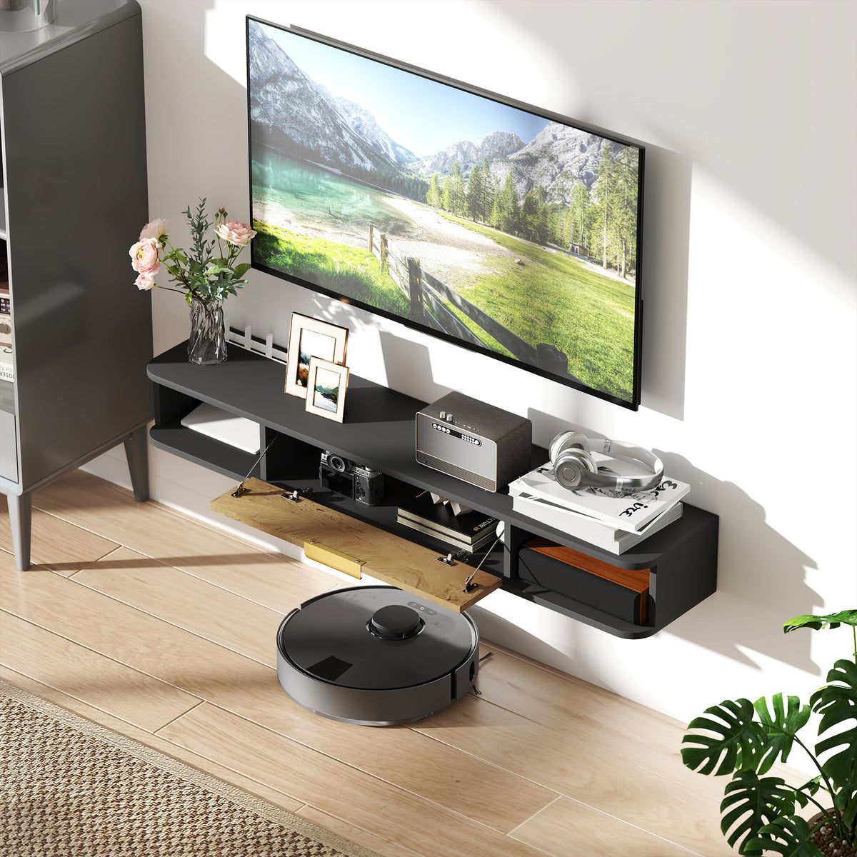 120 cm Floating TV Stand with Storage - Charcoal Grey