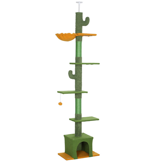 230-275cm Floor-to-Ceiling Adjustable Cat Tree with Scratching Posts, Hammock