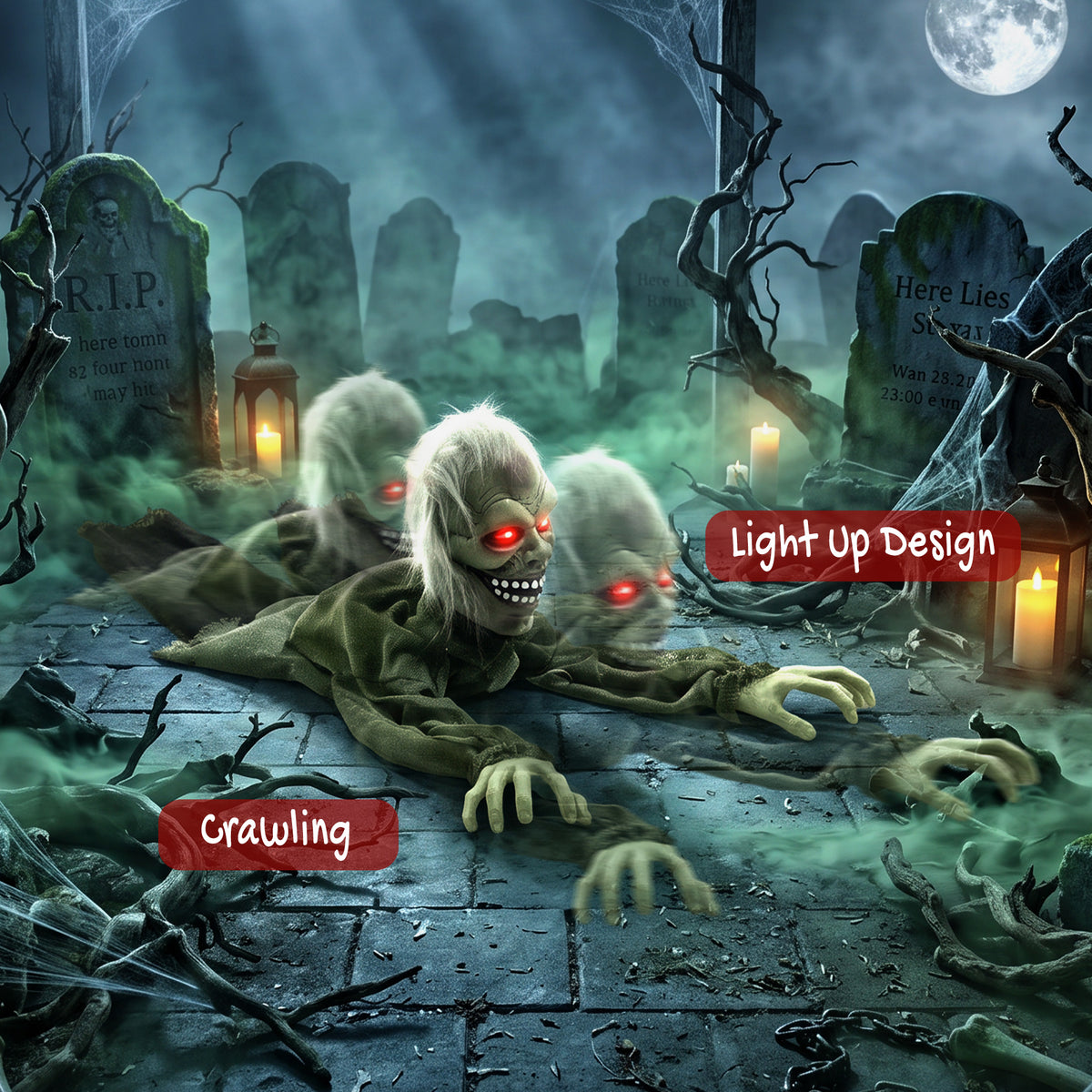 Halloween Decoration Halloween Animatronic Crawling Zombie with Light-Up Eyes and Creepy Sound