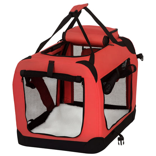 Foldable Cat Carrier for Small and Miniature Dogs, Portable Pet Carrier Soft Side Pet Travel Crate with Removable Mat, Storage Bags, Breathable Mesh Window 60 x 42 x 42cm - Red