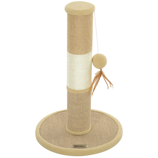 Cat Scratching Post for Indoor Cats, 47cm Tall Cat Scratcher with Jute Sisal Rope, Hanging Toy Ball, Feather, Brown