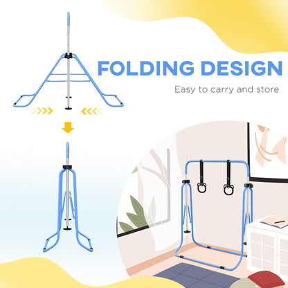 Adjustable Height, Foldable Kids Gymnastics Bar w/ Non-slip Rubber Floor Rings, for 3+ Years