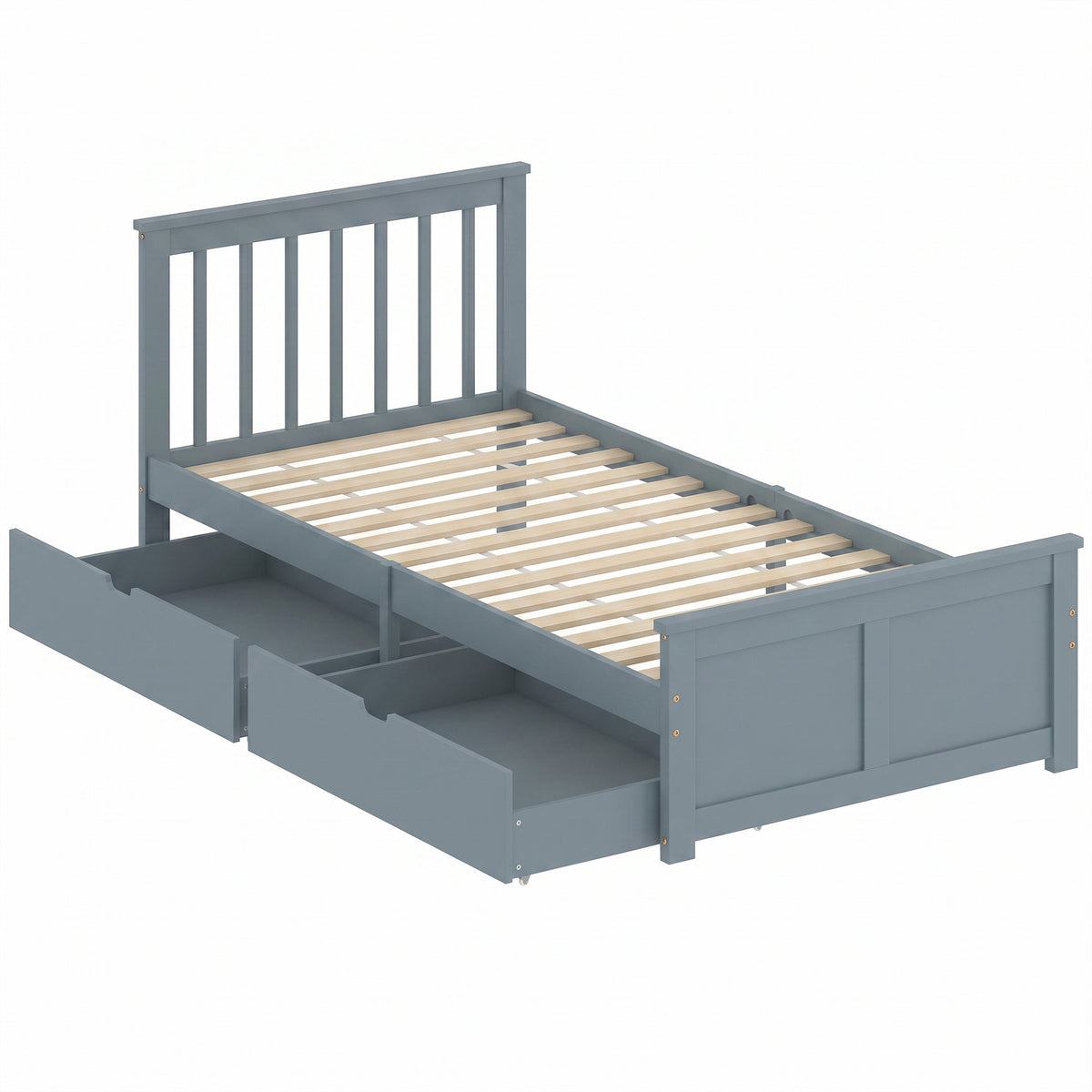 Pine Storage Bed, 3ft Single Solid Wooden Bed Frame with Drawers, Headboard, Wood Slat Support
