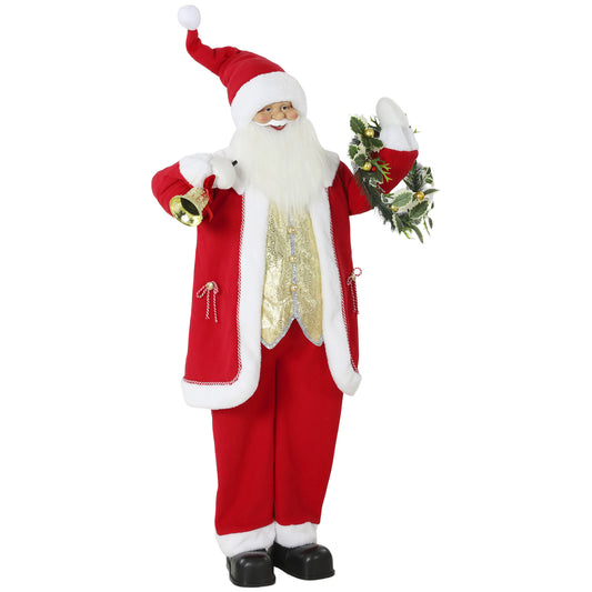 5ft Life Size Singing Santa Claus, Standing Christmas Animated Santa Figure with Bell and Wreath, Sound/Touch Activated