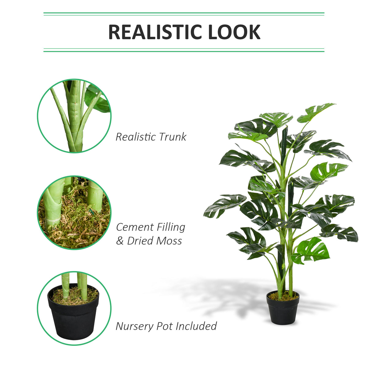 100cm/3.3FT Artificial Monstera Tree Decorative Cheese Plant 21 Leaves with Nursery Pot, Fake Tropical Palm Tree for Indoor Décor