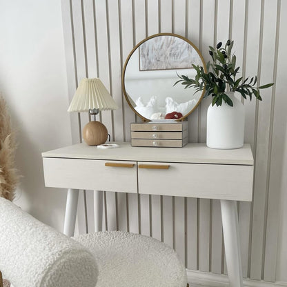 Dressing Table, with Round Mirror, 80 x 40 x 123 cm - White