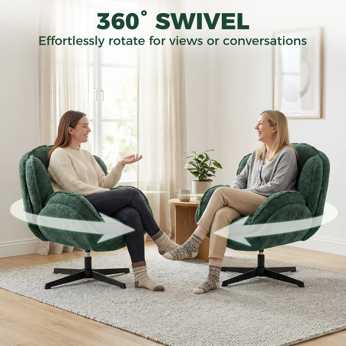 Modern Wingback Accent Chair, Velvet Armchair with Four-Star Base, S-Springs, Swivel