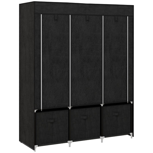 Foldable Fabric Wardrobe for Bedroom, Portable Wardrobe with 5 Shelves, 2 Hanging Rails and 3 Fabric Drawers