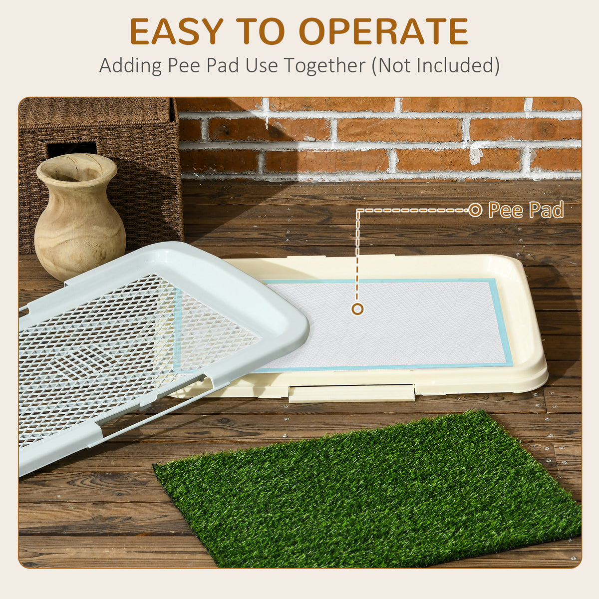 Puppy Training Pad, Indoor Portable Puppy Pad, with Artificial Grass, Grid, Panel, Tray, 46.5 x 34cm