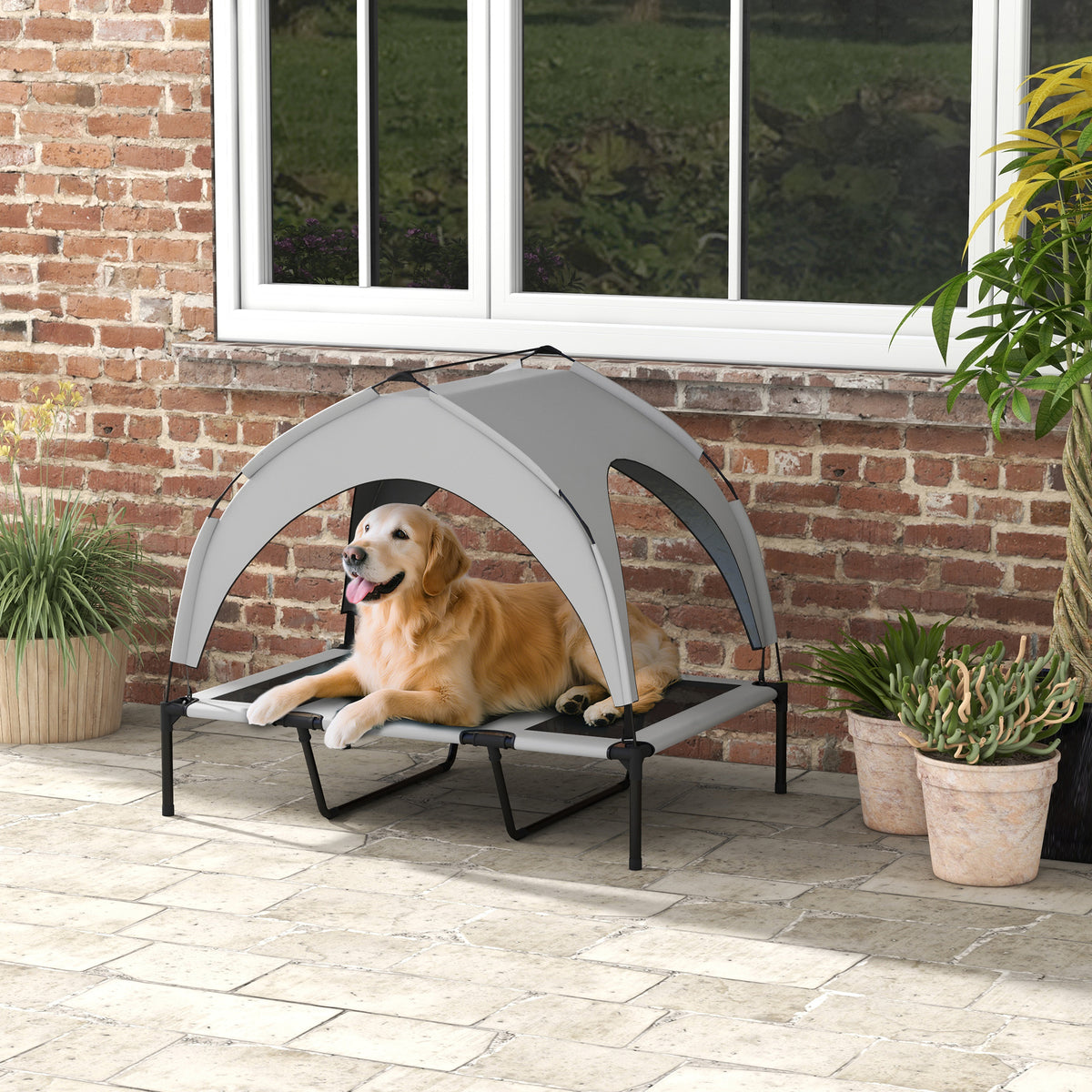 Cooling Raised Pet Bed w/ Washable Breathable Mesh, for Large Dogs, 106 x 76 x 94cm - Light Grey