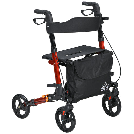 Rollator Walker with Seat, Compact Quick Folding Mobility Walker with 8" Wheels, Carry Bag, Adjustable Height, Cane Holder and Lightweight Aluminium Frame for Seniors and Disabled, Red