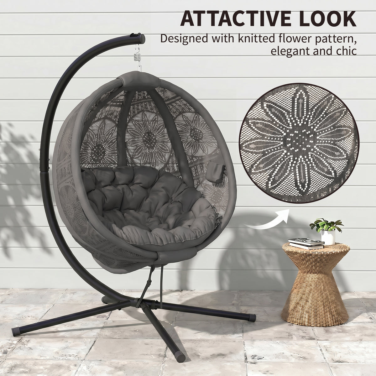 Round Egg Basket Chair, with Steel Stand