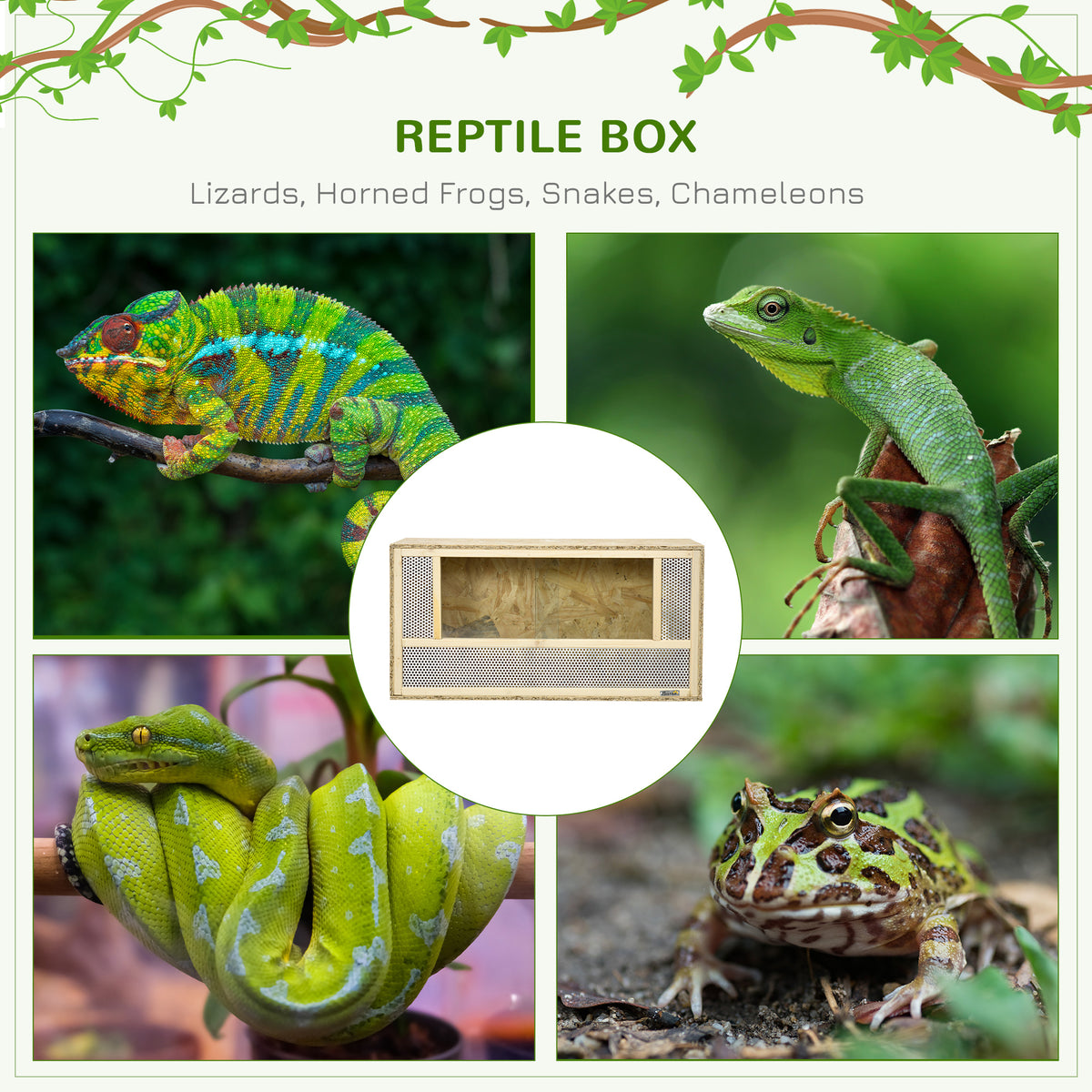 Reptile Terrarium Vivarium Habitat w/ Transparent Sliding Doors, Breathable Mesh, for Lizards, Horned Frogs, Snakes and Chameleons, 80 x 40 x 40 cm