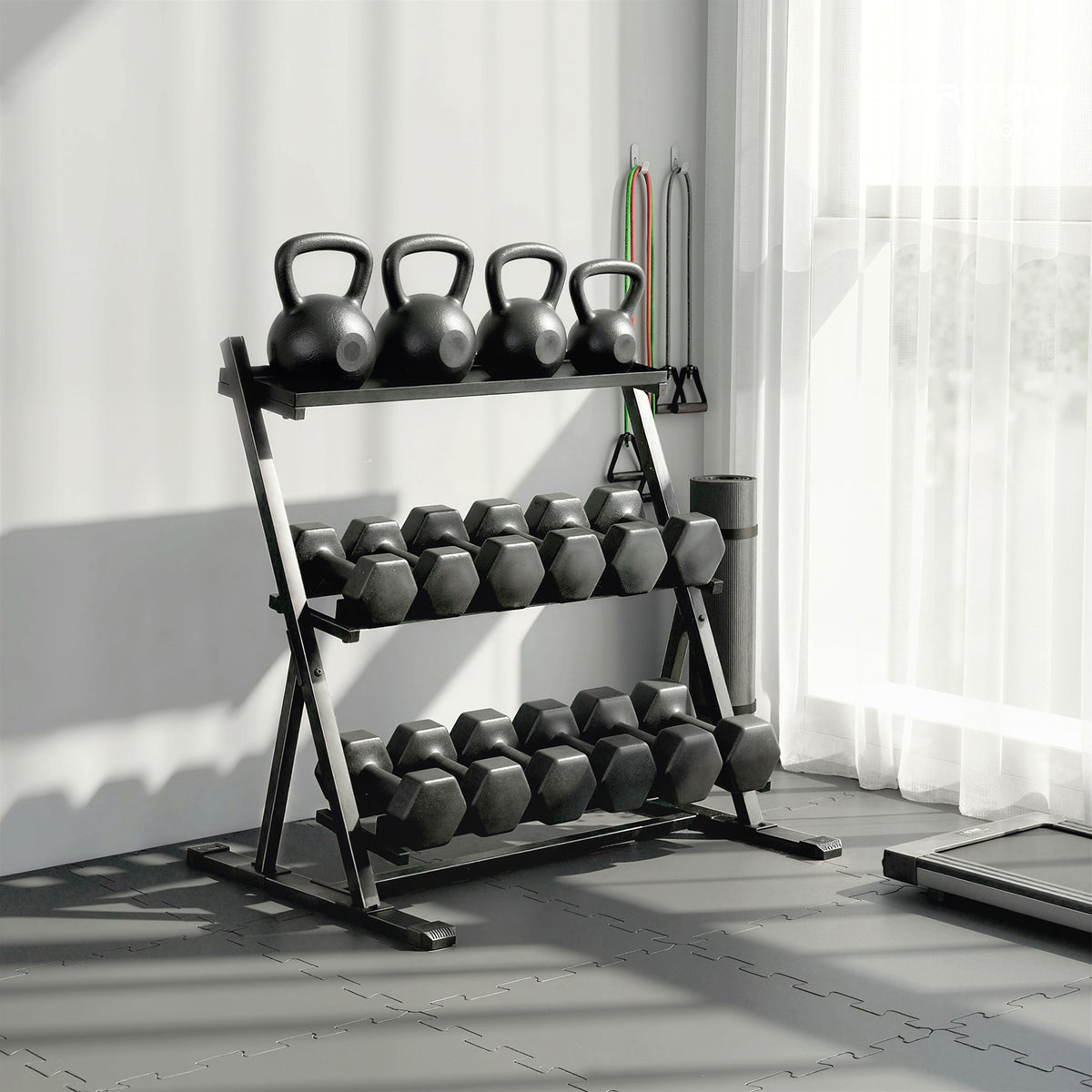 3-Tier Adjustable Dumbbell Rack, Heavy-Duty Weight Rack for Dumbbells, Kettlebells and Multiple Balls, Space-Saving Weight Storage Stand for Home Gym, 200 KG Capacity