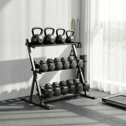 3-Tier Adjustable Dumbbell Rack, Heavy-Duty Weight Rack for Dumbbells, Kettlebells and Multiple Balls, Space-Saving Weight Storage Stand for Home Gym, 200 KG Capacity