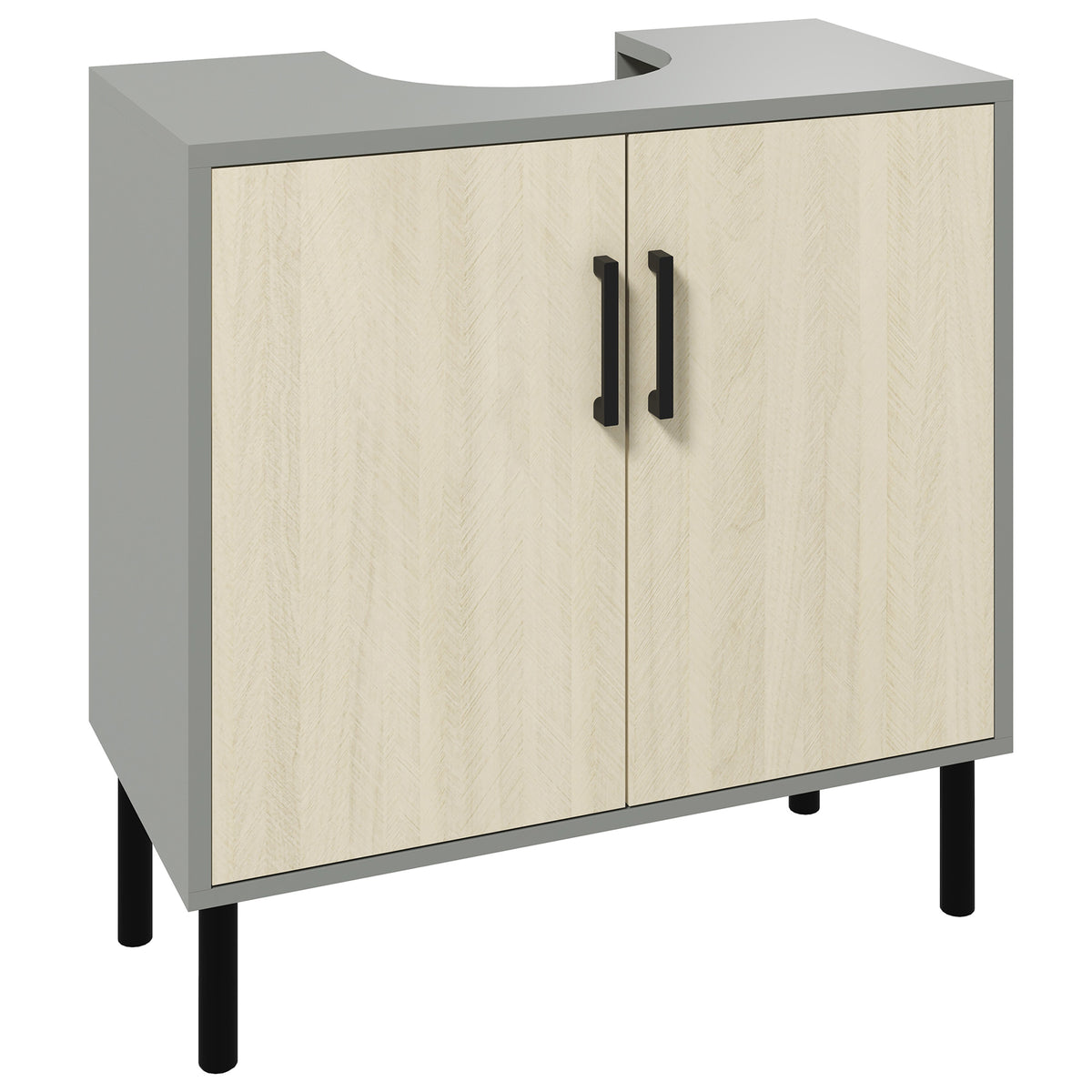 Under Sink Cabinet, Bathroom Vanity Unit, Storage Cupboard with Double Doors and Storage Shelves, 60x30x60cm, Natural