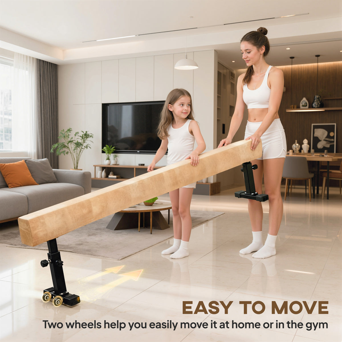 7.5ft Adjustable Balance Beam, Gymnastics Beam with Wheels, Gymnastics Equipment for 6+ Years Old Training