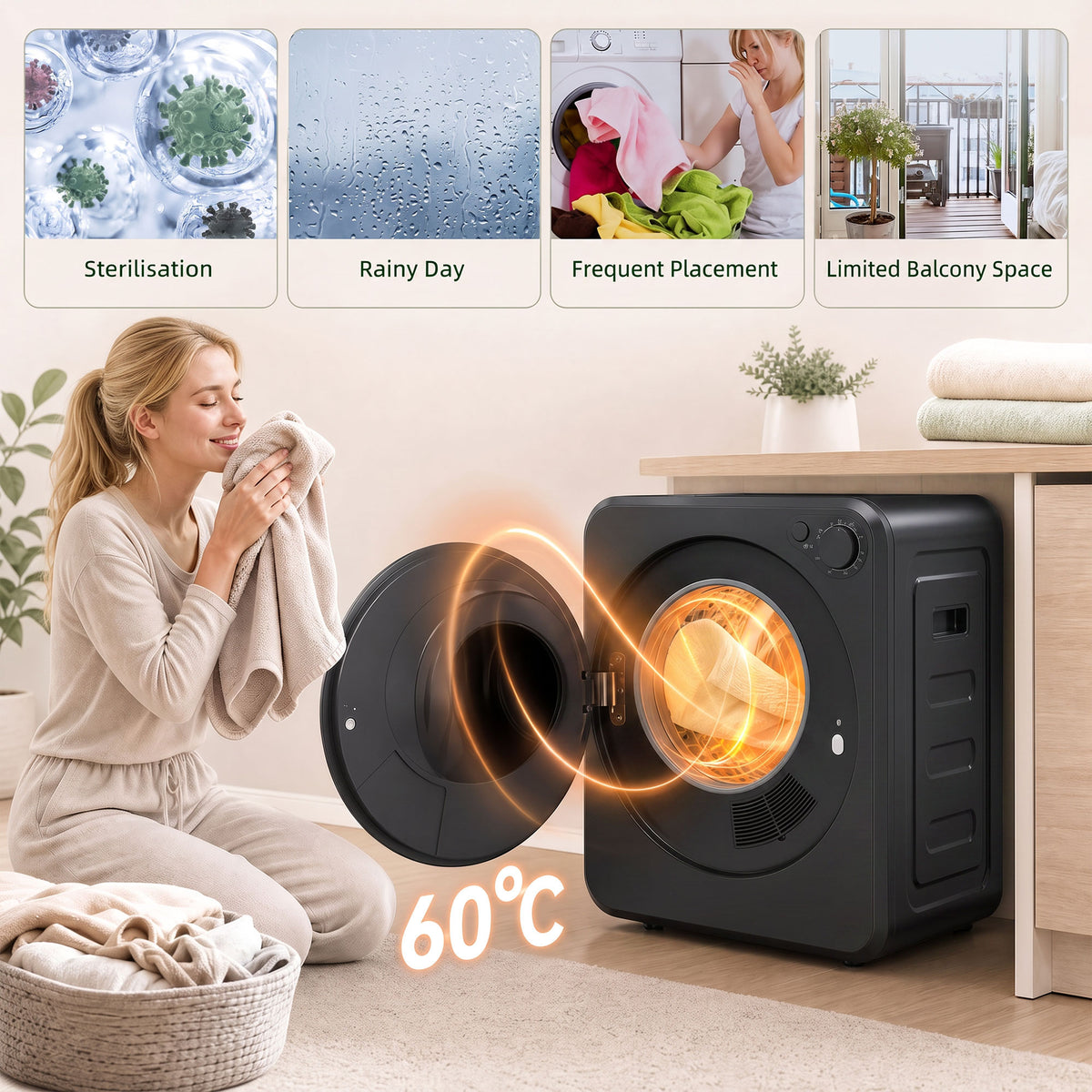 4kg Front Load Laundry Dryer, Portable Clothes Dryer with 2 Power Modes, 400W/800W