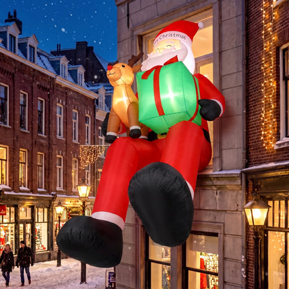 9.3ft Giant Christmas Inflatable Hanging Santa Claus Sitting w/ Reindeer, Gift Box