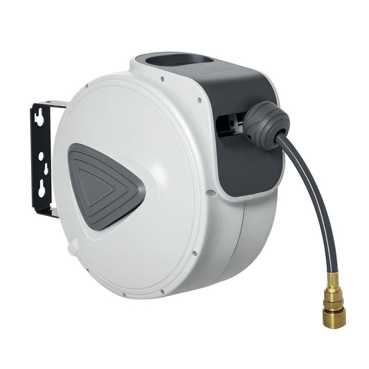 Retractable Air Hose Reel, Wall Mount Auto Rewind Hose- Reel, 10m+ 90cm Diameter 3/ 8" 9.5mm, Connector 1/ 4" BSP, Grey