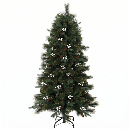 5ft Artificial Christmas Tree, Fir Hinged Xmas Tree with 490 Branch Tips, Foldable Metal Stand, Easy Assembly, Green