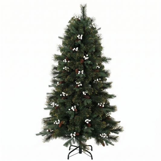 5ft Artificial Christmas Tree, Fir Hinged Xmas Tree with 490 Branch Tips, Foldable Metal Stand, Easy Assembly, Green