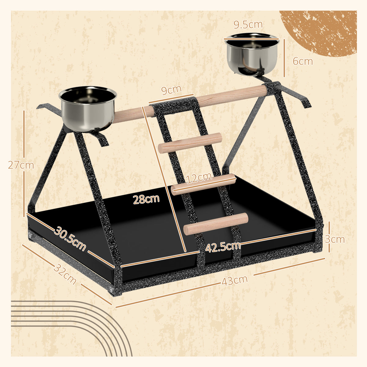 Parrot Stand Bird Stand w/Wood Perch Ladder Feeder Removable Tray
