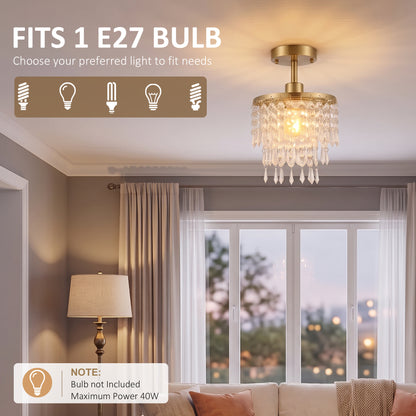 Crystal Ceiling Light with 57 Crystal Strands, Ceiling Light with Mounting Plate for Hallway