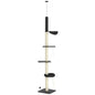 240-270cm Floor-To-Ceiling Cat Tree, 5 Tier Cat Climbing Tower, with Bed, Hammock, Platforms, Dark Grey and Cream