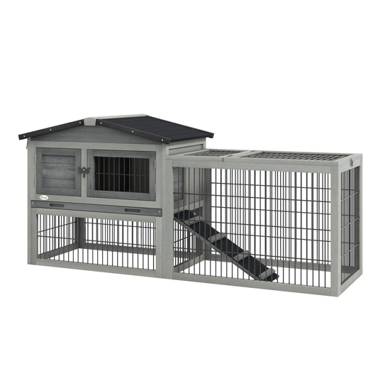Wooden Rabbit Hutch with Outdoor Run Grey