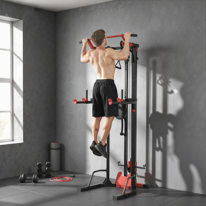 Power Tower with Lat Pull Down Machine, Pull Up Bar, Dip Station, Adjustable Height Power Pack for Home Gym