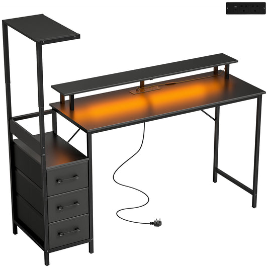 147cm Gaming Desk with Charging Station and Monitor Stand, Computer Table for Home Office with RGB Lights