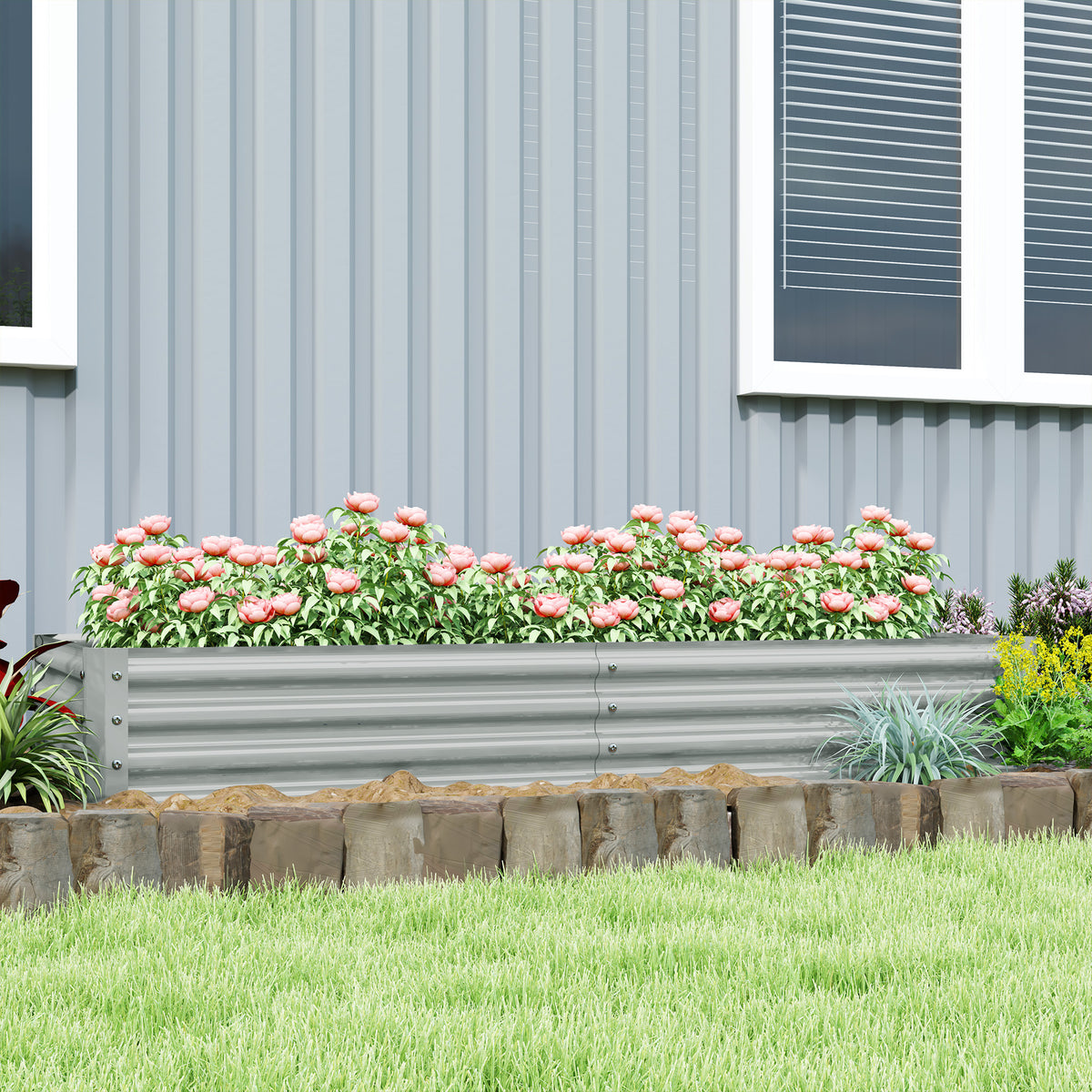 180 x 90cm Galvanised Steel Open Planter - Silver