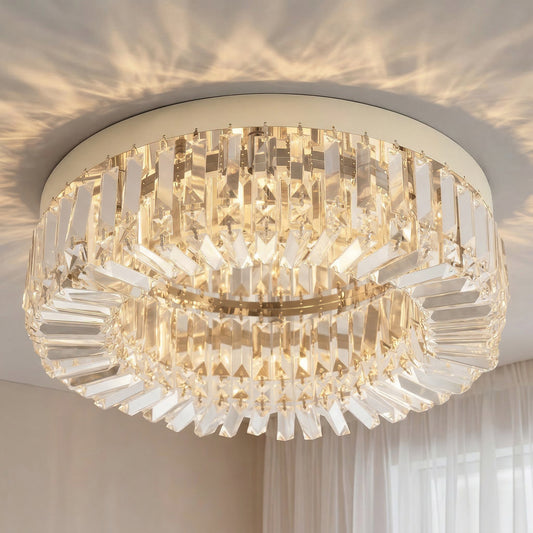 Crystal Chandeliers with Crystal Pendants, 8-Light Ceiling Light for Living Room, Bedroom Dining Room, Silver Tone