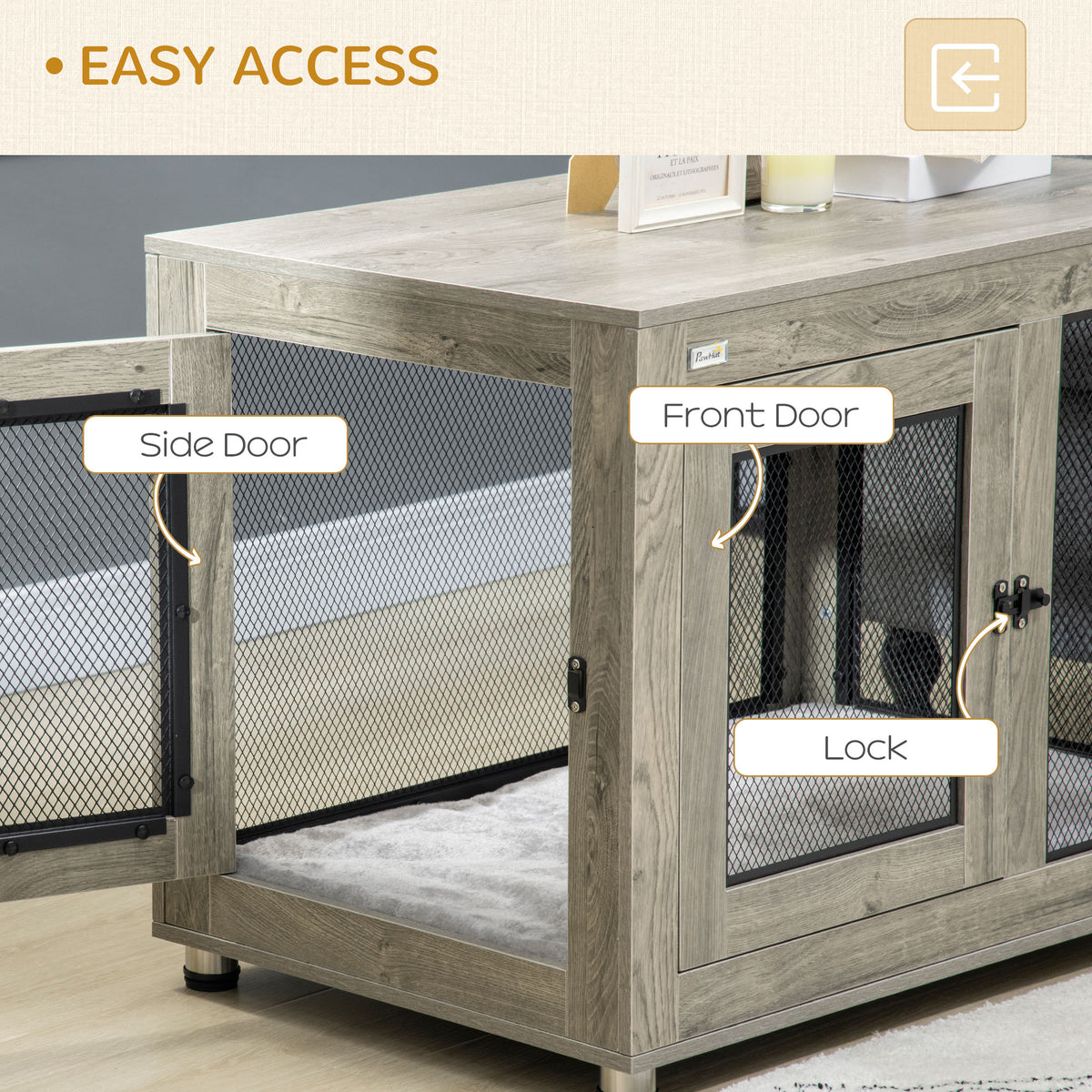 2-in-1 Dog Cage & Side Table, with Two Doors, Cushion