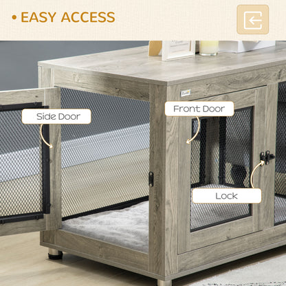 2-in-1 Dog Cage & Side Table, with Two Doors, Cushion