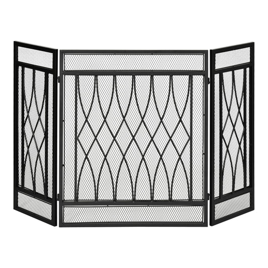 126cm 3-Panel Metal Folding Fireplace Screen Heat Flame Protective Guard Child Pet Home Spark Barrier Surround w/ Mesh Pattern