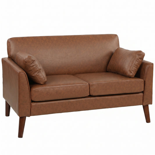 2 Seater Sofa, 132 cm Modern Small Sofa with Solid Wood Legs and 2 Pillows for Small Space