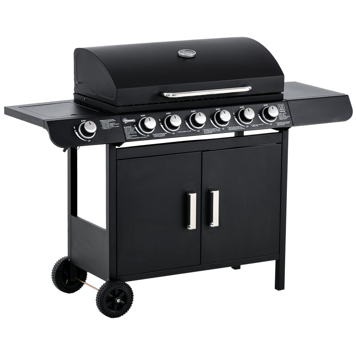 Seven Burner Gas Grill, with Integrated Thermometer and Storage