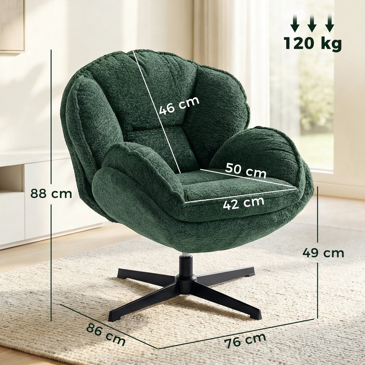 Modern Wingback Accent Chair, Velvet Armchair with Four-Star Base, S-Springs, Swivel