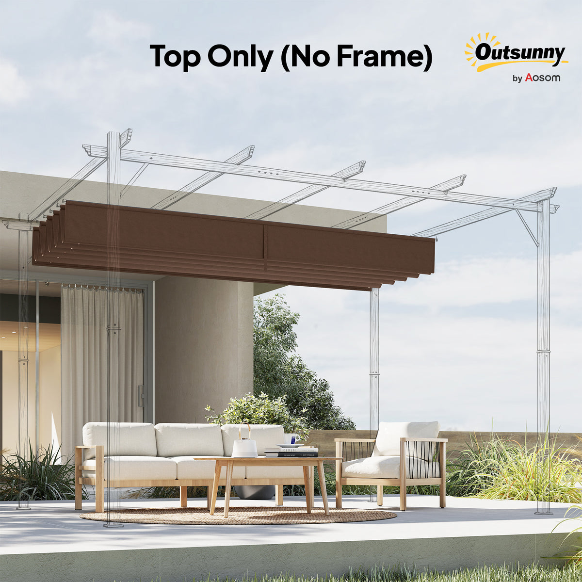 Retractable Pergola Cover, 3.5 x 2.6 m Replacement Canopy Fabric for 4 x 3 m Frame, Roof Top Only, Brown
