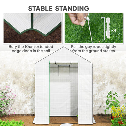 143 x 74cm Walk-In Greenhouse, with Shelves - White