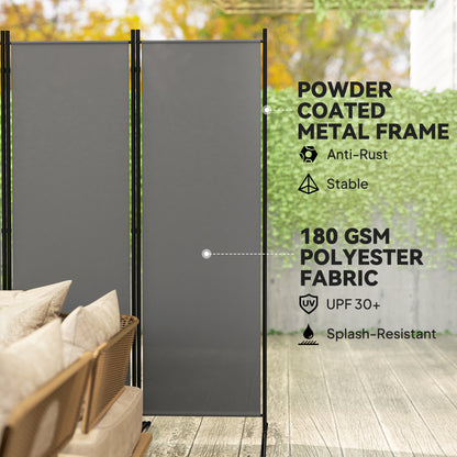 6 Panel Folding Room Divider, 1.7m Privacy Screen with Wide Feet, Portable Freestanding Metal Partition Separator for Office, Living Room, Bedroom, Dining Room, Dark Grey