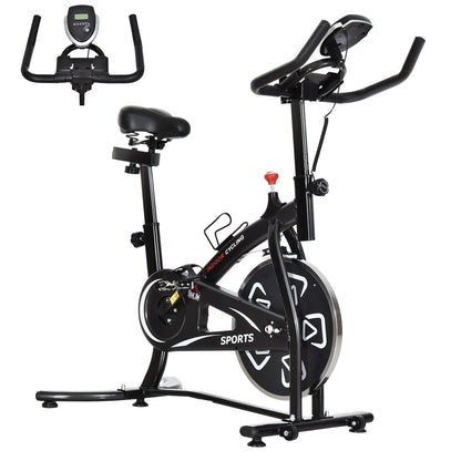 Indoor Stationary Exercise Bike 6kg Flywheel Fitness Cardio Workout Bke Trainer for Home Gym w/ Adjustable Resistance LCD Monitor Pad and Bottle Holder Black