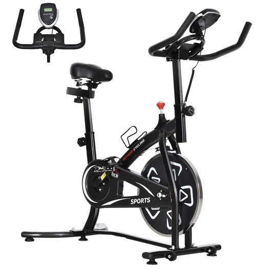 Indoor Stationary Exercise Bike 6kg Flywheel Fitness Cardio Workout Bke Trainer for Home Gym w/ Adjustable Resistance LCD Monitor Pad and Bottle Holder Black