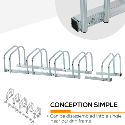 Bike Stand Parking Rack Floor or Wall Mount Bicycle Cycle Storage Locking Stand 145W x 33D x 27H (5 Racks, Silver)