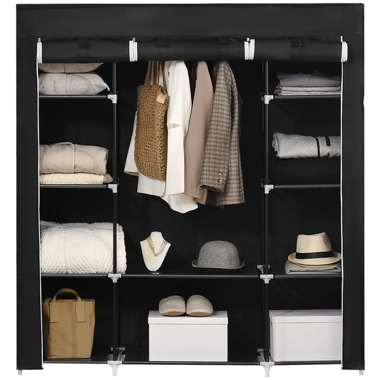 Portable Wardrobe, Foldable Fabric Wardrobe, 150 x 43 x 162.5cm, Clothes Storage Organiser with Hanging Rail, Shelves, Fabric Cover for Bedroom