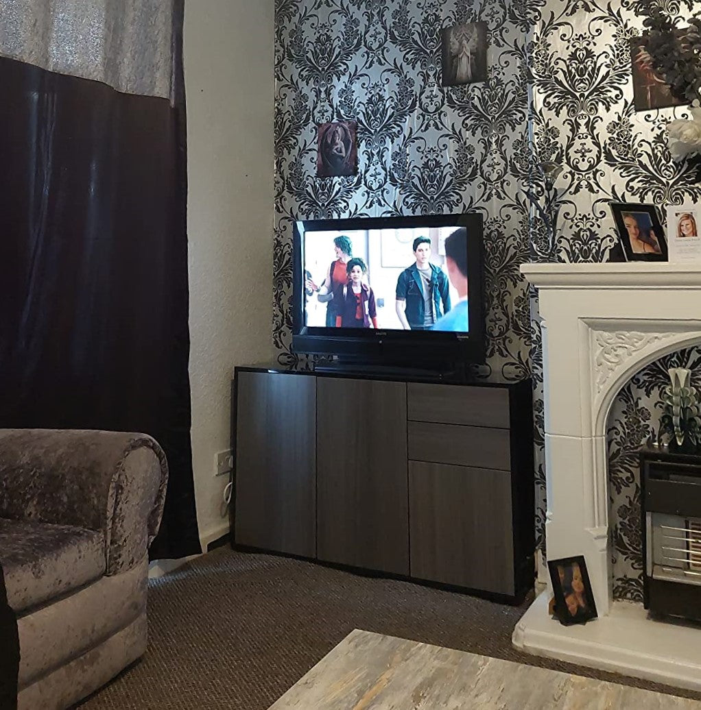 High Gloss Side Cabinet, Push-Open Design with 2 Drawers and 2 Cabinets for Living Room, 74H x 117W x 36Dcm