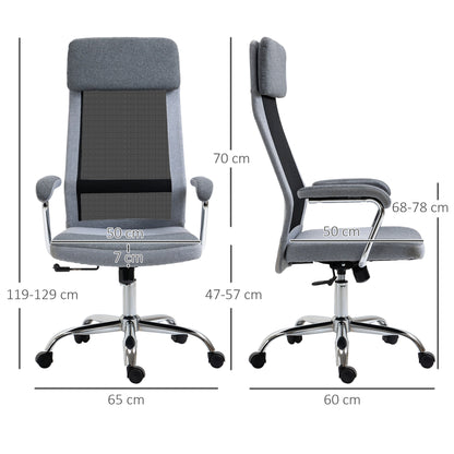 Office Chair, Ergonomic Desk Chair, High Back Computer Chair with Adjustable Height, Swivel Rolling Wheels, Mesh Back and Linen-Feel Fabric Seat for Home and Study, Grey